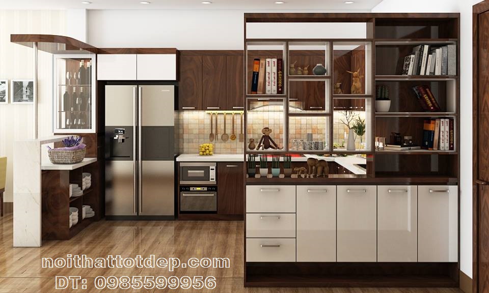 Nội thất chung cư gỗ công nghiệp veneer vân gỗ tự nhiên óc chó